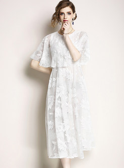 White Embroidered Lace Big Hem Maxi Dress