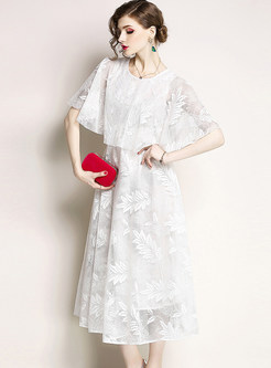 White Embroidered Lace Big Hem Maxi Dress