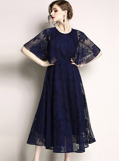 Embroidered Half Sleeve Lace Maxi Dress