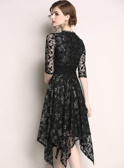 Black Stylish Half Sleeve Lace Dress