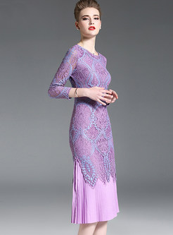 Elegant Lace Splicing Slim Midi Dress