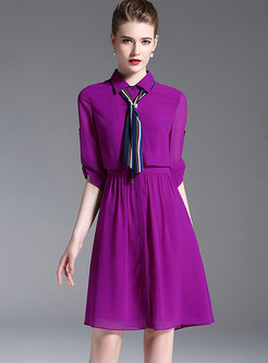 Purple Stylish Lapel Shirt Dress