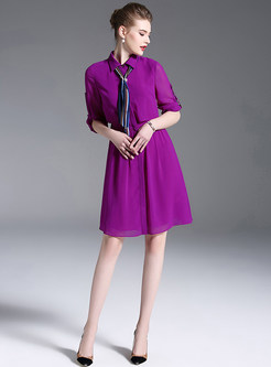 Purple Stylish Lapel Shirt Dress