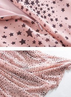 Pink Stars Pattern Sleeveless Maxi Dress