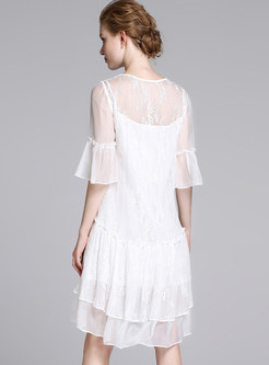 See Through Flare Sleeve Shift Dress