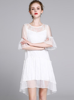 See Through Flare Sleeve Shift Dress