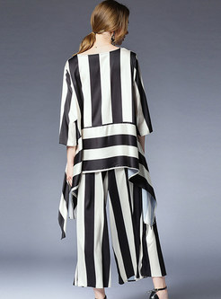 Stylish Striped Splicing Loose Two-piece Outfits