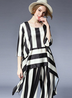 Stylish Striped Splicing Loose Two-piece Outfits