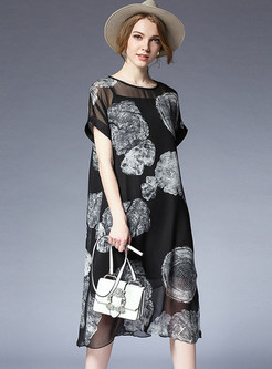 Geometry Print Fashion Chiffon Dress With Underskirt