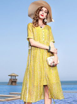 Yellow Casual Stitching Plus Size Dress With Camis