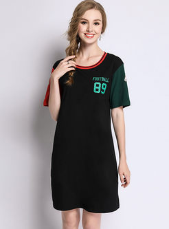Brief Print Hit Color Plus Size T-shirt Dress