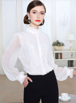 Silk Stringy Selvedge Stand Collar Blouse