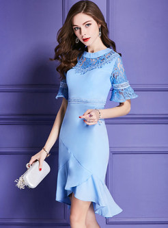 Blue Elegant Flare Sleeve Mermaid Dress