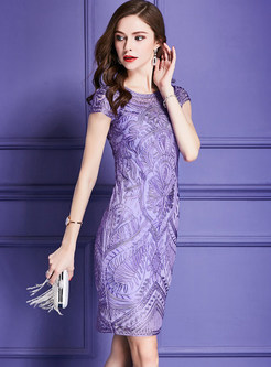 Purple Elegant Embroidered Bodycon Dress