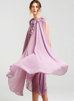 Chiffon Elegant Sleeveless Ruffled Asymmetric Dress