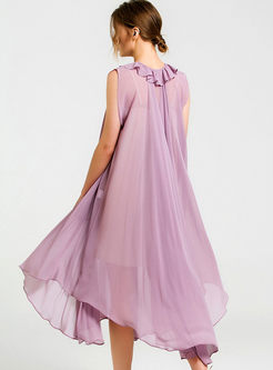 Chiffon Elegant Sleeveless Ruffled Asymmetric Dress