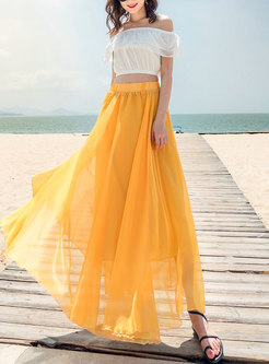 Brief Pure Color Elastic Waist A Line Skirt