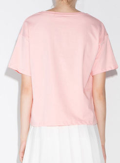 Pink Brief Embroidery All-match T-shirt 