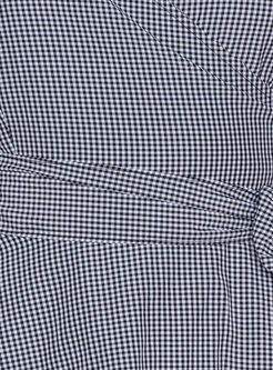 Stylish V-neck Checkered Puff Sleeve Belt Dress