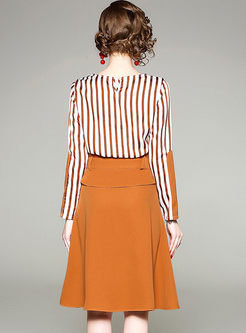 Commuting Striped Top & Stylish High Waist Skirt