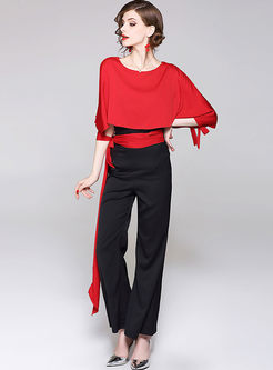 Loose Pure Color Top & Casual Flare Pants