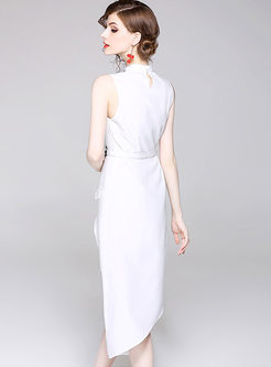 Elegant Asymmetric Pure Color Pleated Dress