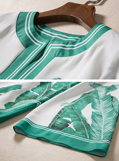 Loose Green Print Long Sleeve Maxi Dress