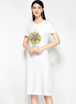 White Short Sleeve Print T-shirt Dress