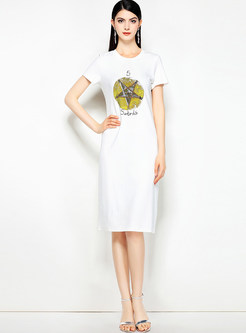 White Short Sleeve Print T-shirt Dress