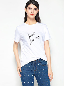 White Brief Loose Letter Design T-shirt