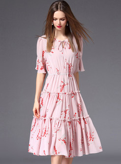 Dresses | Skater Dresses | Pink Flare Sleeve The Waist Chiffon Dress
