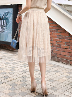 Chic Mesh Lace Pleated Skirt