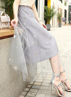 Gauze Stars Pattern Embroidered Skirt