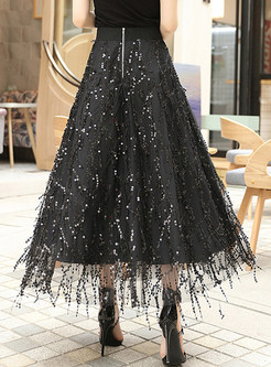 Black Fashion Mesh Splicing Lace Skirt