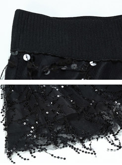 Black Fashion Mesh Splicing Lace Skirt