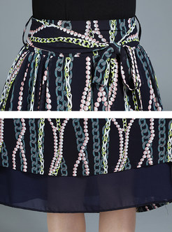 Chiffon Color-blocked High Waist Skirt