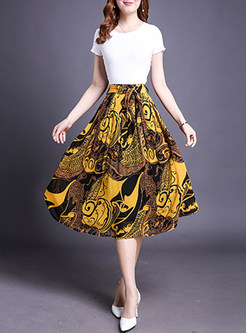 Vintage Printing Big Hem Skirt