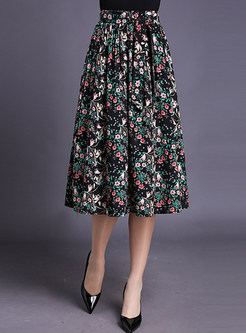 Floral Print Elastic Waist Midi Skirt