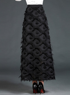 Black Elegant Tassel Slit Skirt