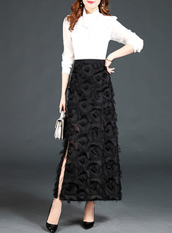 Black Elegant Tassel Slit Skirt