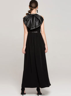 Stylish Black Bowknot Waist Maxi Night Dress
