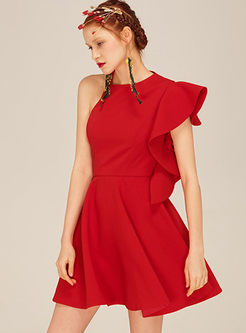 Red Asymmetric Off The Shoulder Backless Formal Dress