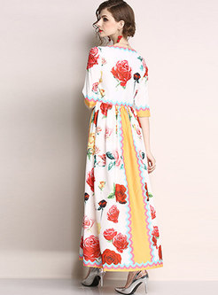 Chic Rose Print Half Sleeve Prom Dress