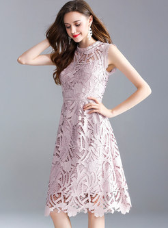 Party Lace Hollow Perspective Midi Dress