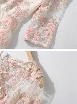 Sweet Floral Embroidery A Line Dress