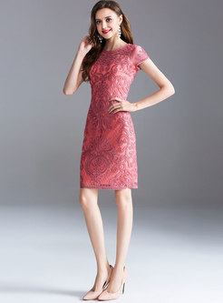 Vintage Embroidery Short Sleeve Bodycon Dress