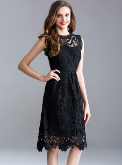 Party Lace Hollow Perspective Midi Dress