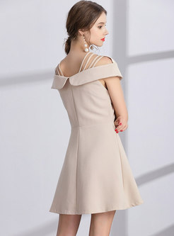Elegant Off Shoulder Double-breasted A Line Dress