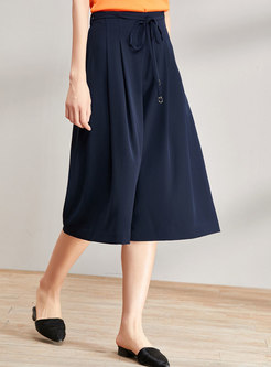 Navy Blue Tied Elastic Waist Skirt