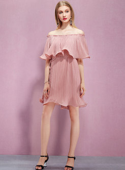 Pink Off Shoulder Falbala Mini A Line Dress